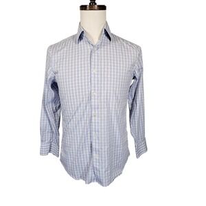 Bonobos Shirt Mens 15 Blue Check Tailored Slim Fit Stretch Dress Long Sleeve